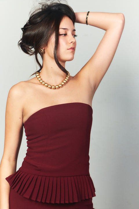 The Fan Pleated Tube Top in Rosewood