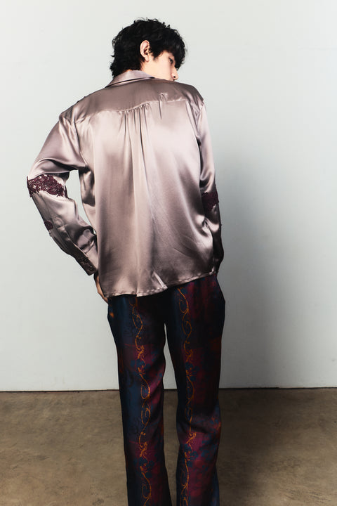 The Hôtel Long Sleeve Silk Twill Shirt in Ironwork