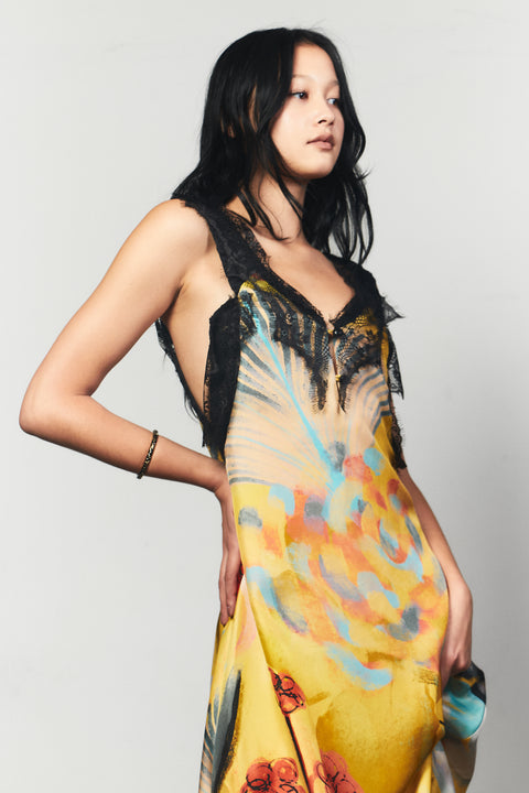 Whiplash Silk Midi Slip Dress in Klimt