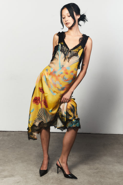 Whiplash Silk Midi Slip Dress in Klimt
