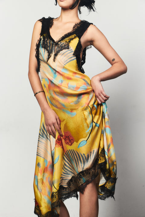 Whiplash Silk Midi Slip Dress in Klimt