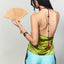 The Tassel Halter Tie Silk Top in Laurel