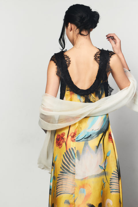 Whiplash Silk Midi Slip Dress in Klimt