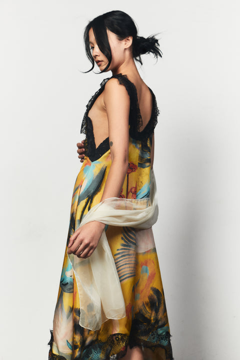 Whiplash Silk Midi Slip Dress in Klimt