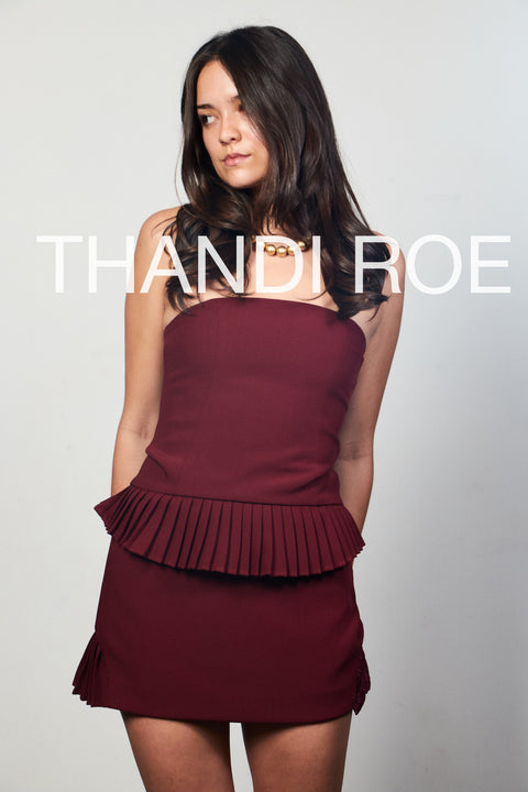 The Fan Pleated Tube Top in Rosewood